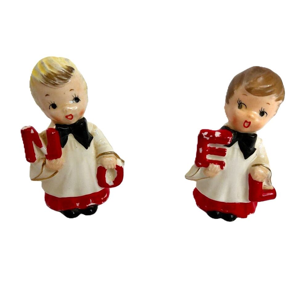 Vintage 1950s Ucagco Japan Christmas Noel Choir Boy Salt Pepper Shaker Set